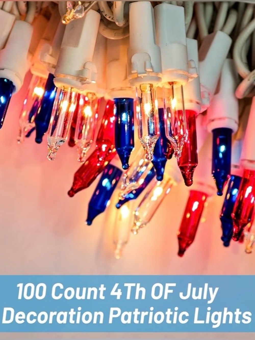 2 (Two) Sets 4th of July Red, White, & Blue String of Lights (100 Bulb/20 Feet)